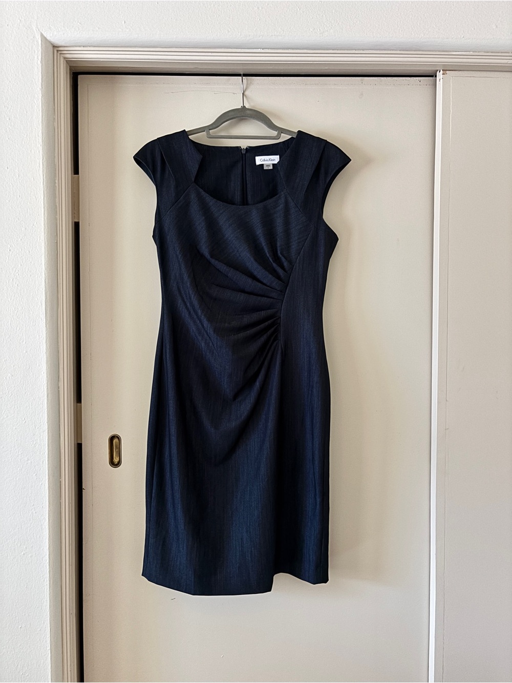Calvin Klein Dark Navy Ruched Cap Sleeve Midi Dress
